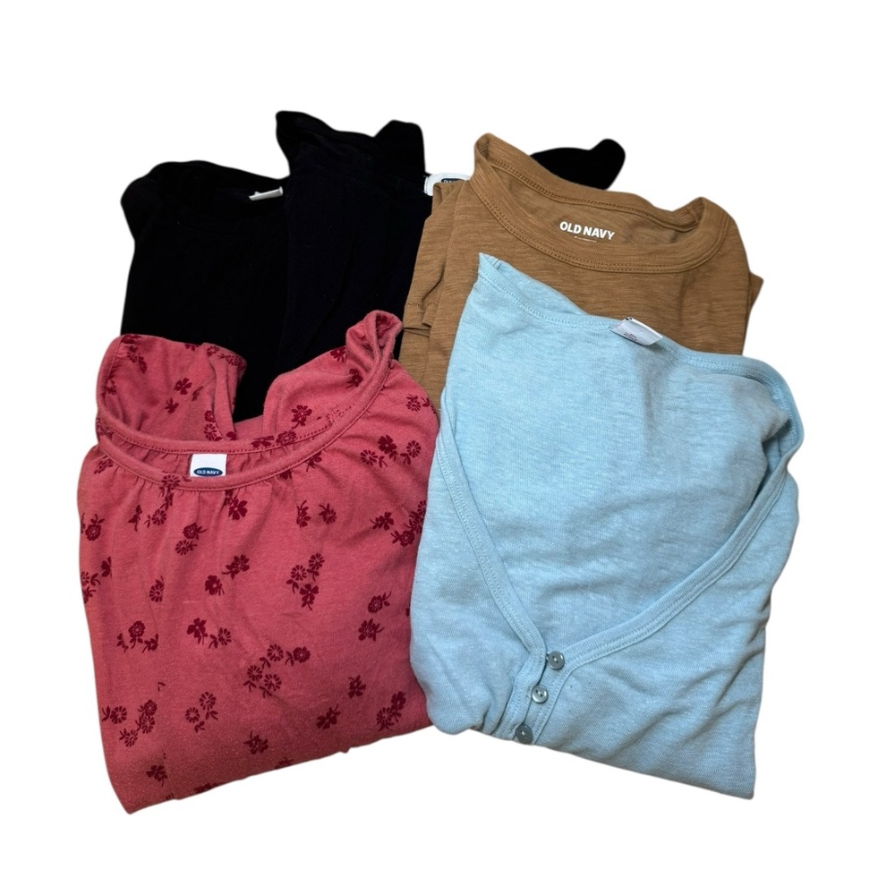 Old Navy BUNDLE Black, Tan, Blue and Pink Short (3) | Long Sleeve (2) Tees Sz M